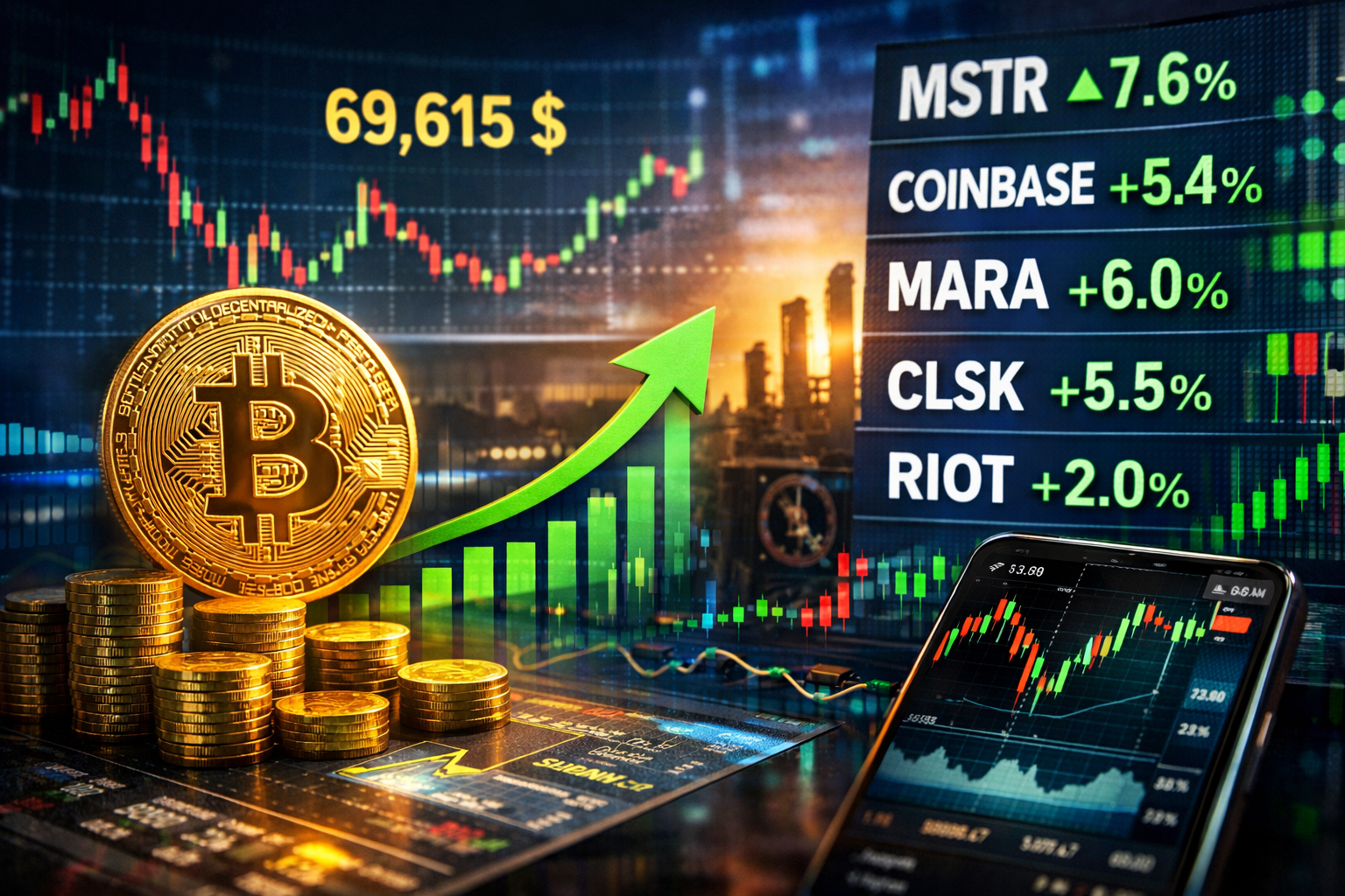 Bitcoin 69 bin doları test etti: Kripto hisselerinde güçlü yükseliş