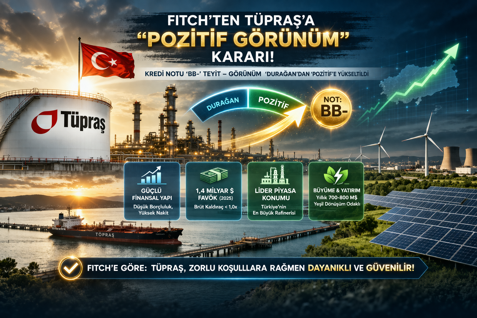 Fitch raporu yayımlandı: Tüpraş’ın kredi notu sabit kaldı, görünümü “pozitif”e yükseltildi