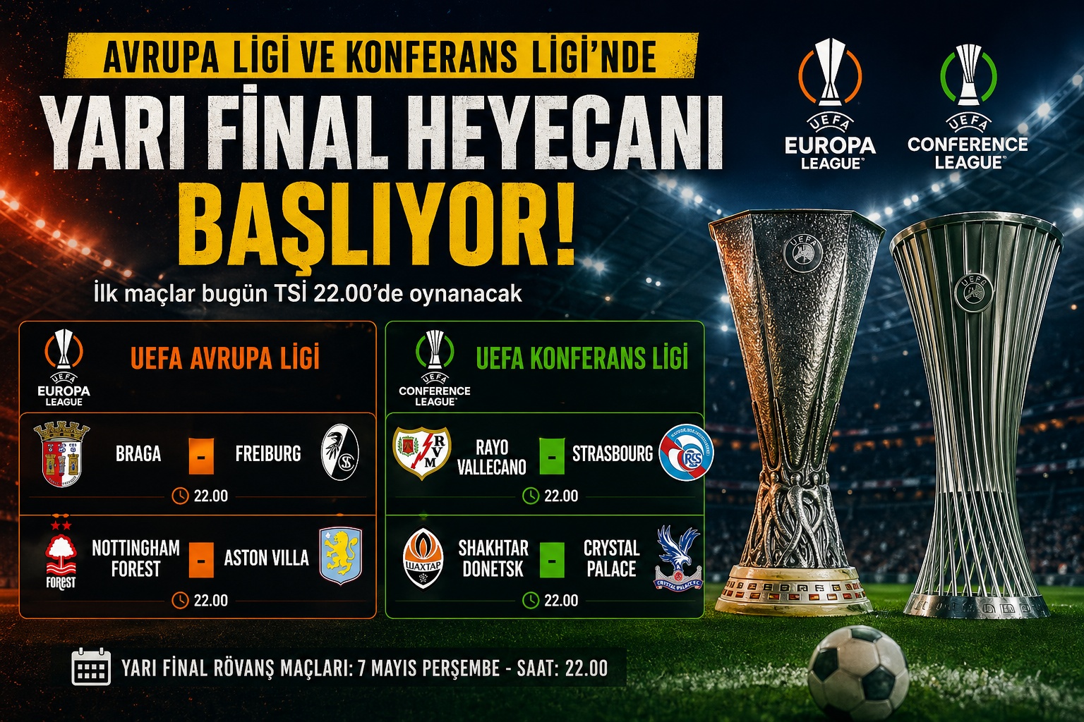 Avrupa Ligi ve Konferans Ligi’nde yarı final heyecanı başlıyor